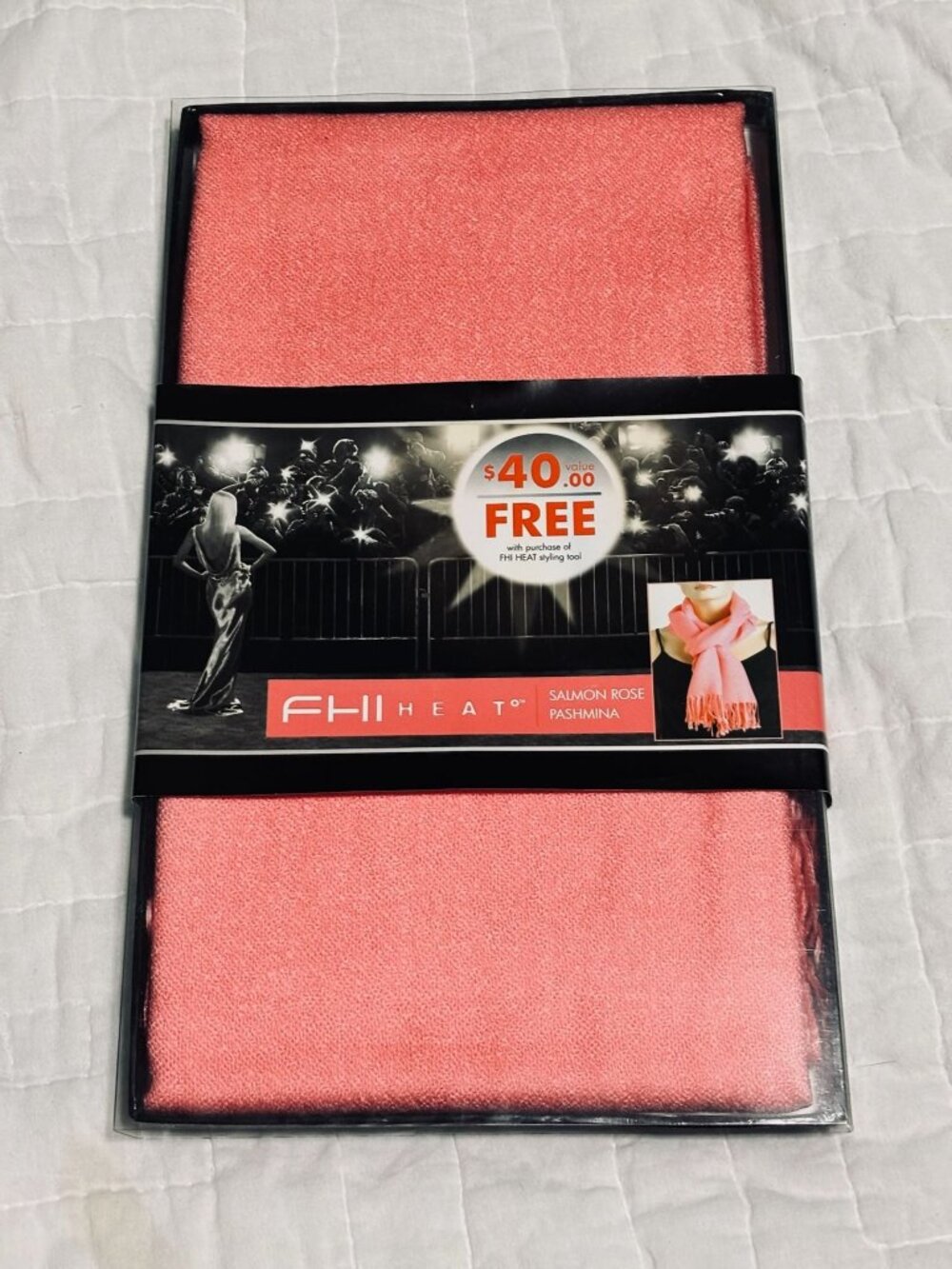 FHI Heat Salmon Rose Pashmina Scarf 100% Acrylic 60x160cm Lightweight & Stylish